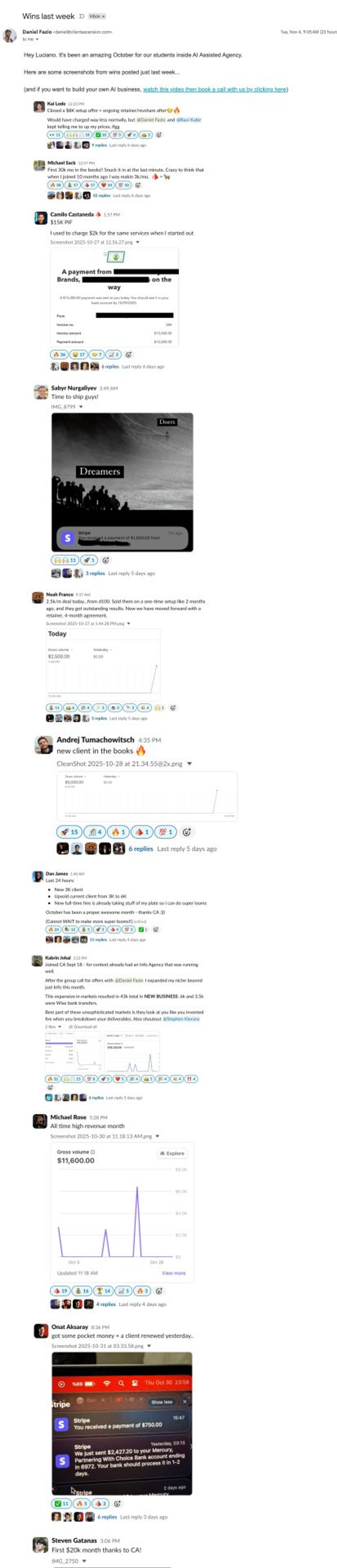 Example: Daniel Fazios Client Ascencion emails