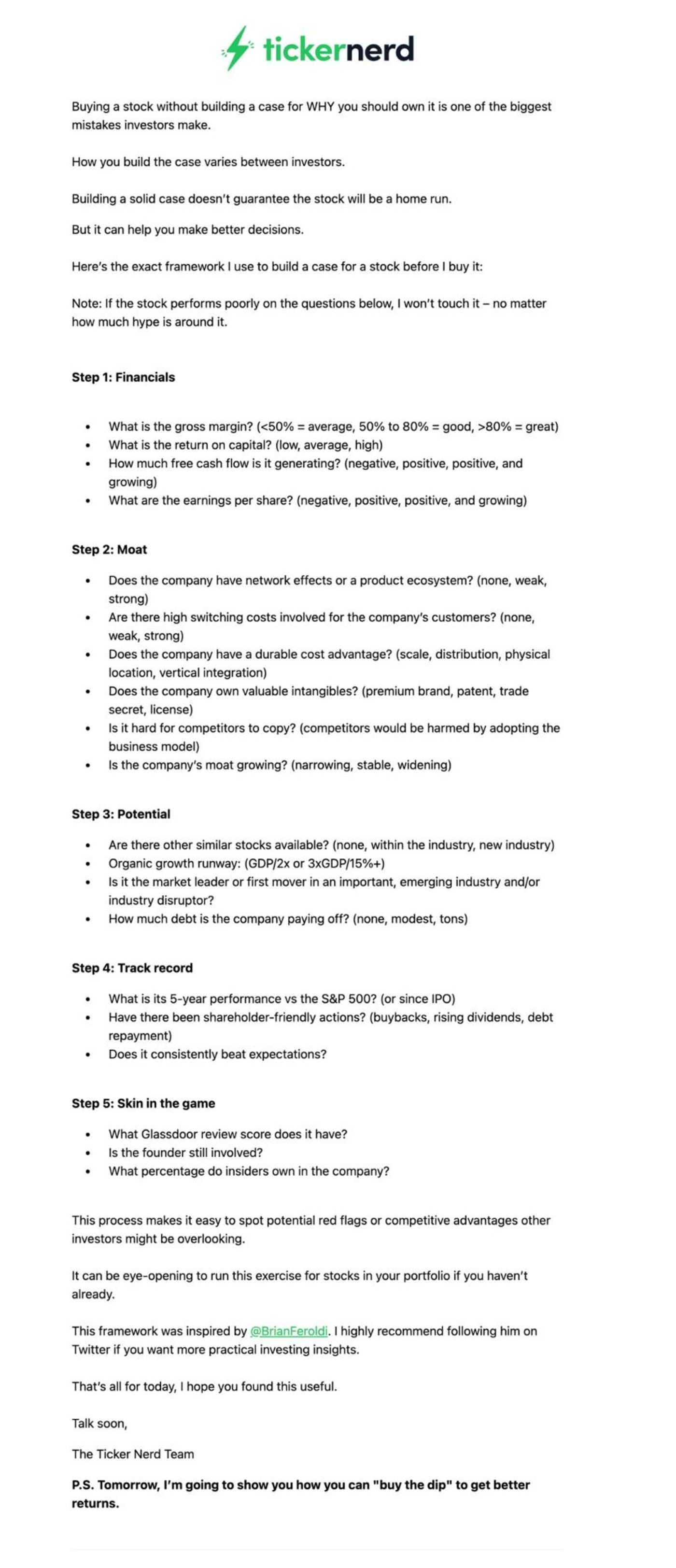 Example: Ticker Nerd value email to keep subscribers engaged.