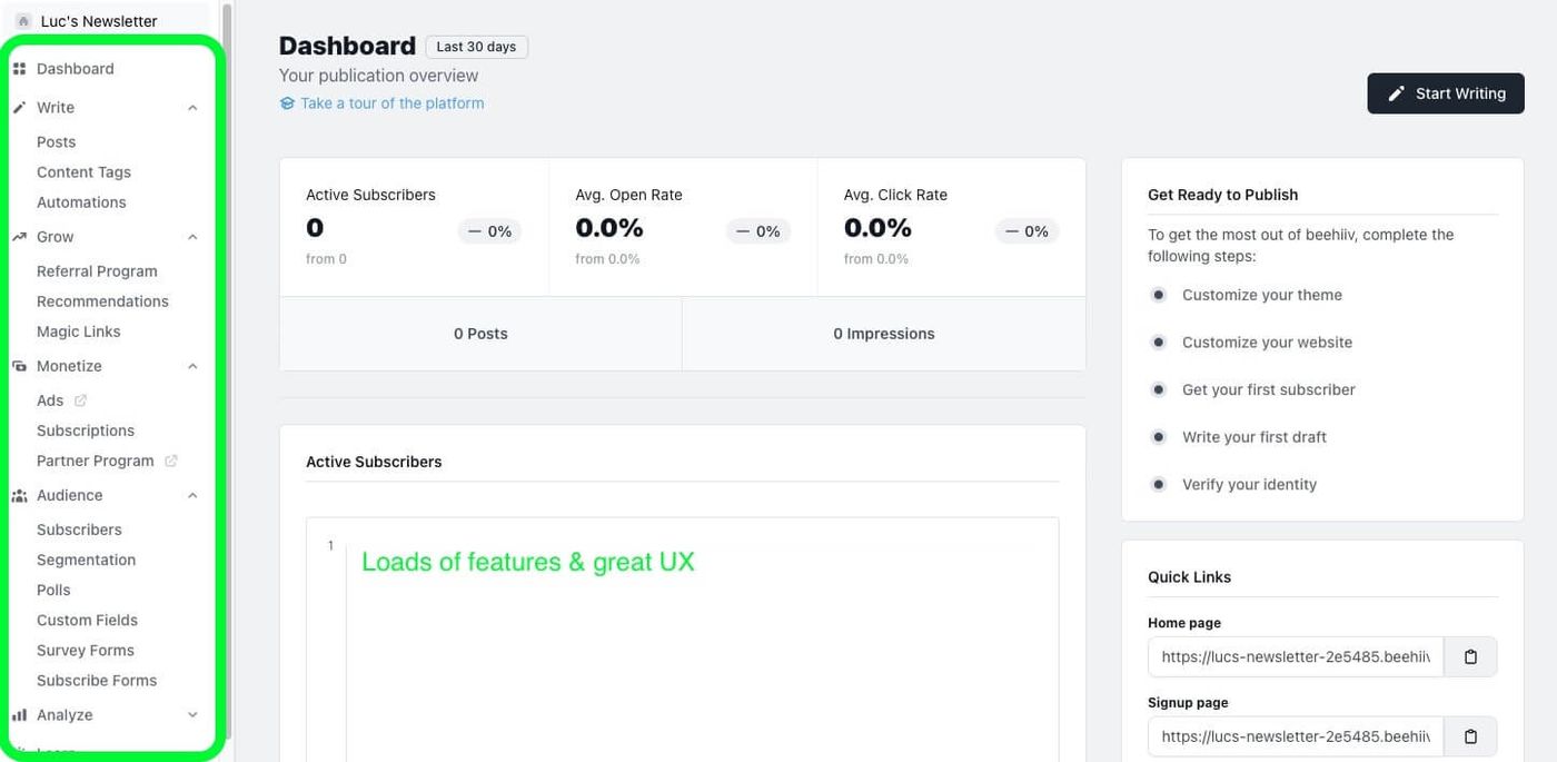 beehiiv dashboard