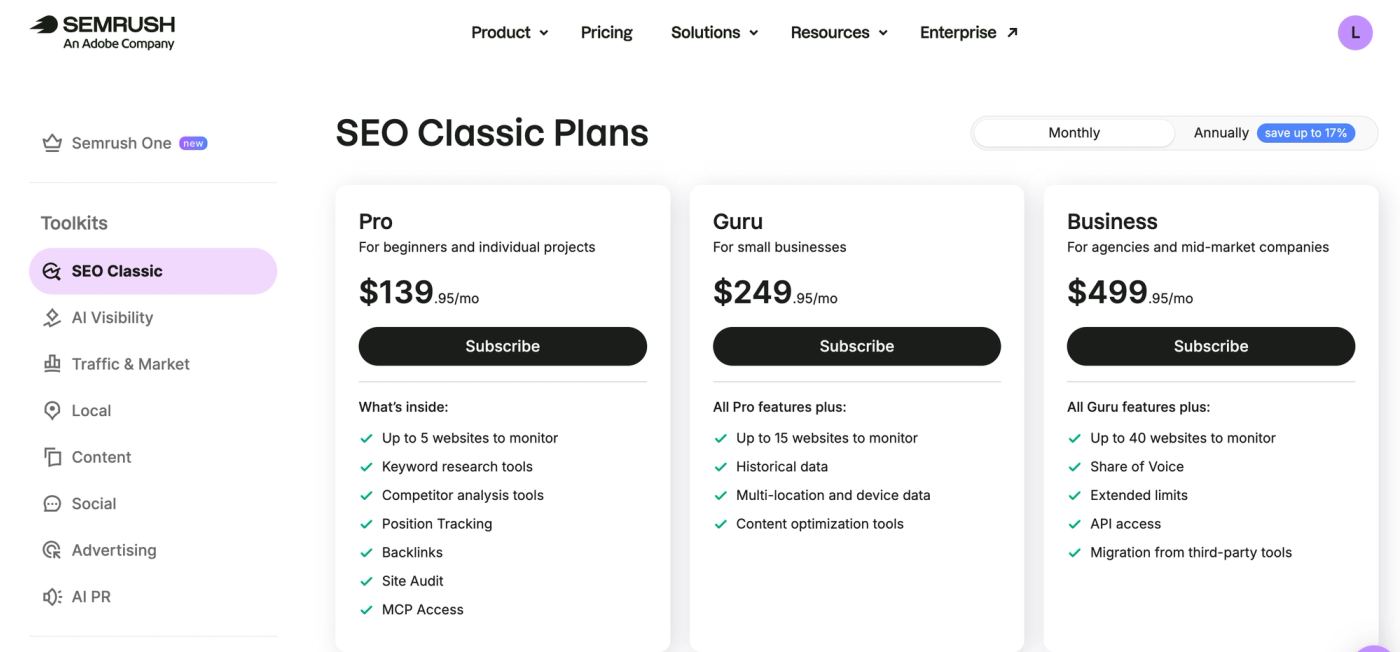 semrush pricing