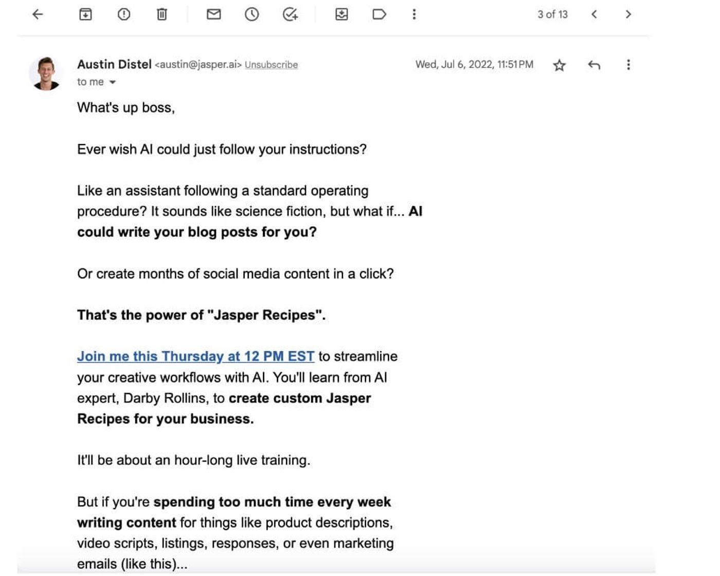 jasper email example