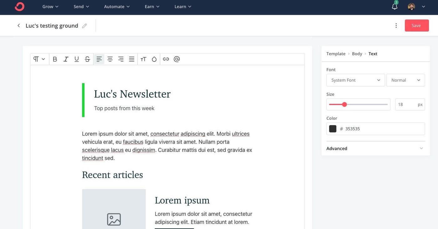 convertkit email editor