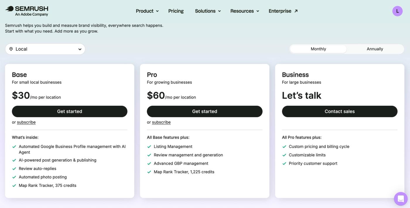 Semrush Local Pricing Add On