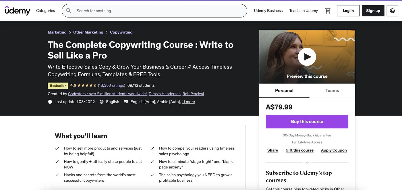 udemy copywriting course
