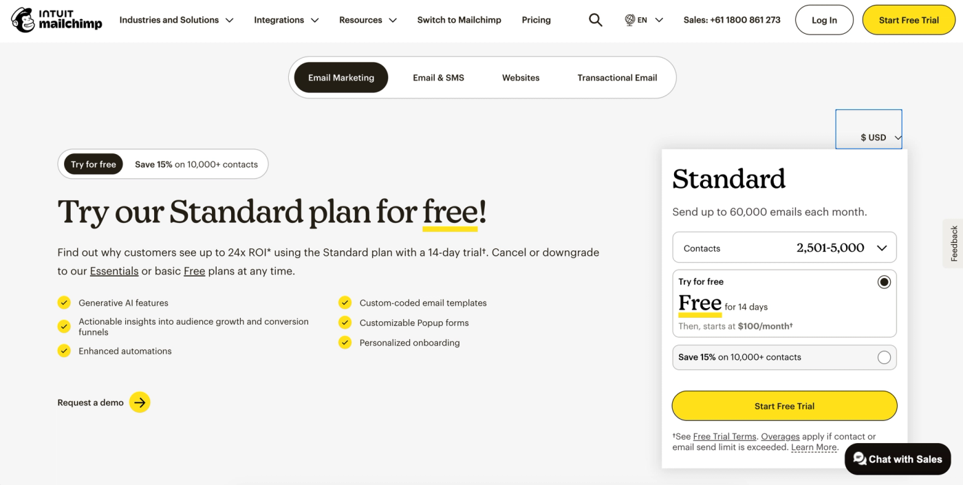 Mailchimp home page