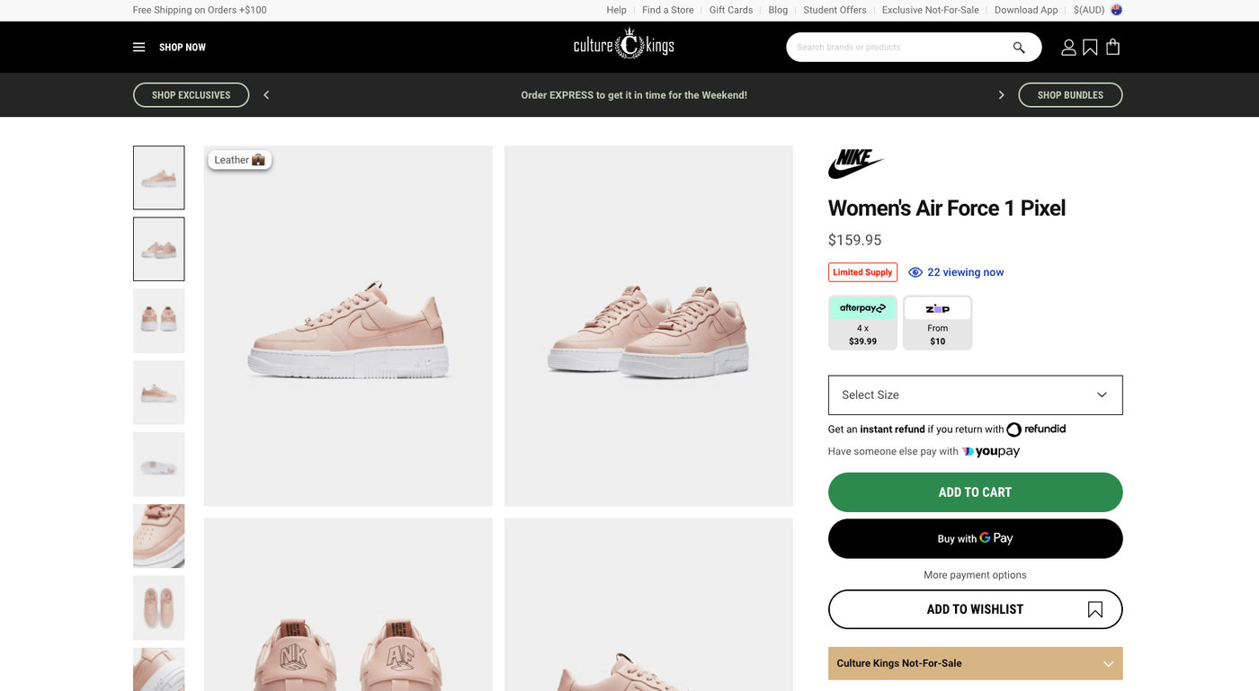 Culture kings product page