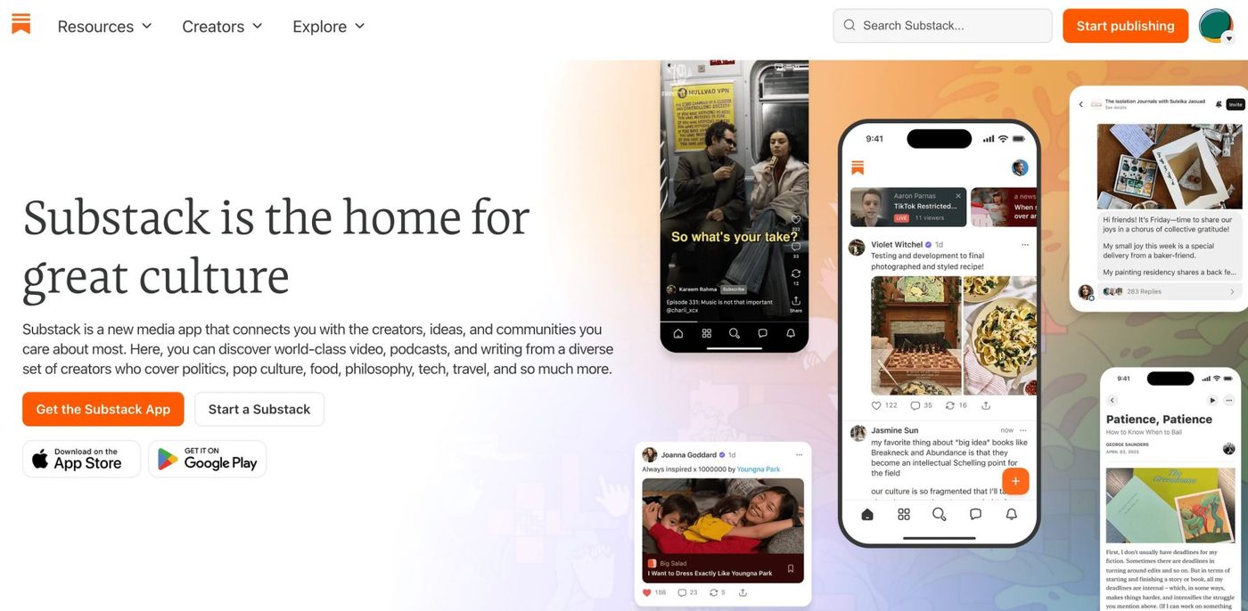 Substack home page