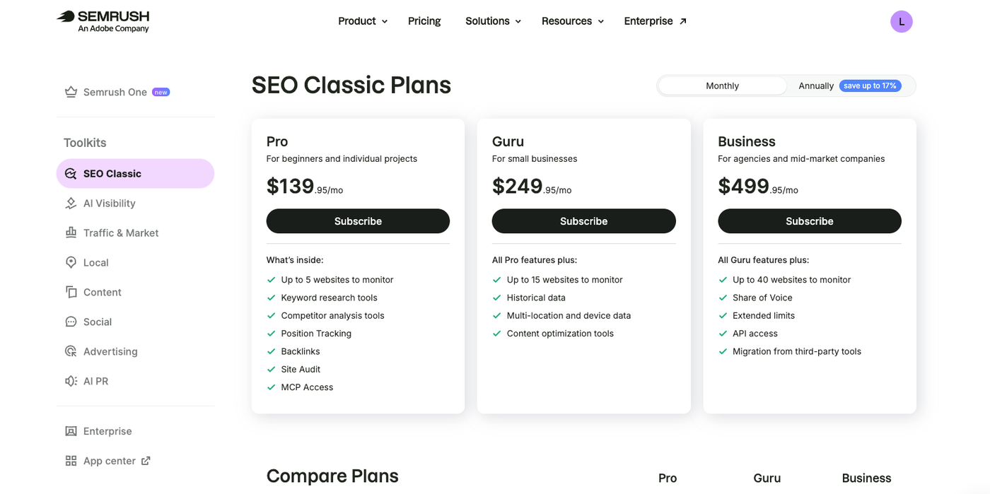 semrush pricing