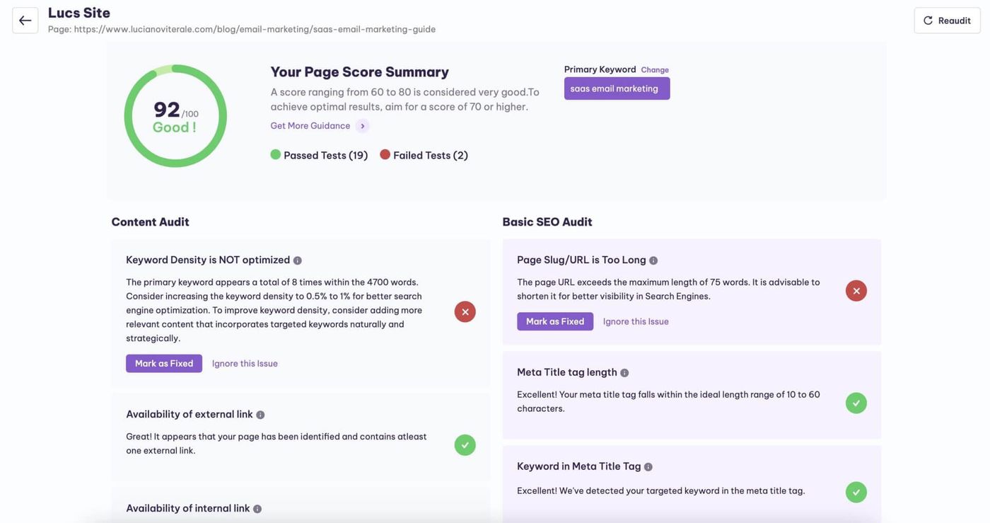content audit resutls