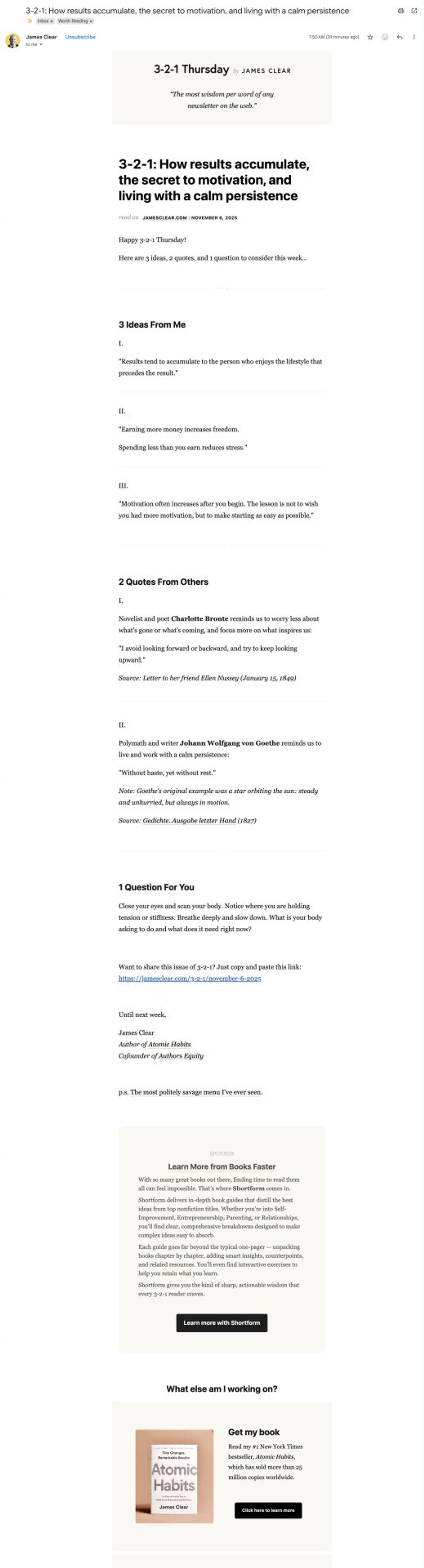 Example: James Clear's newsletters