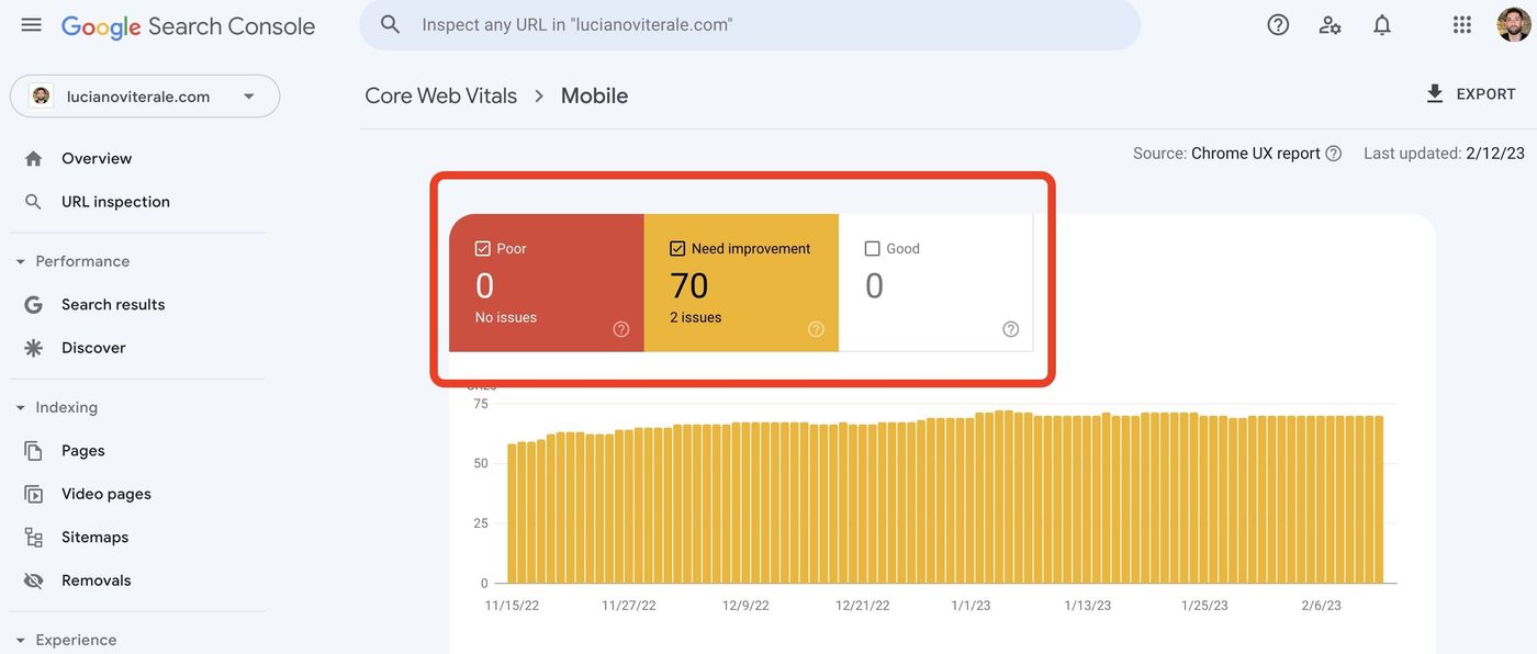 search console web vitals