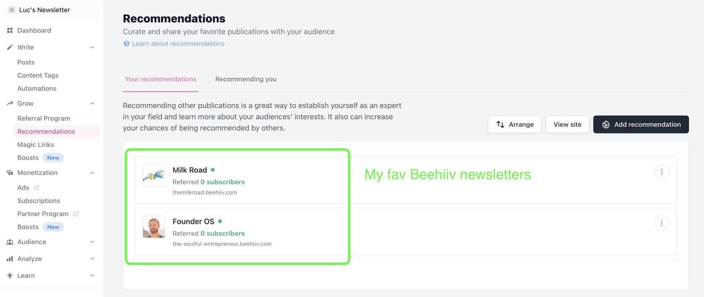 the beehiiv recommendation network