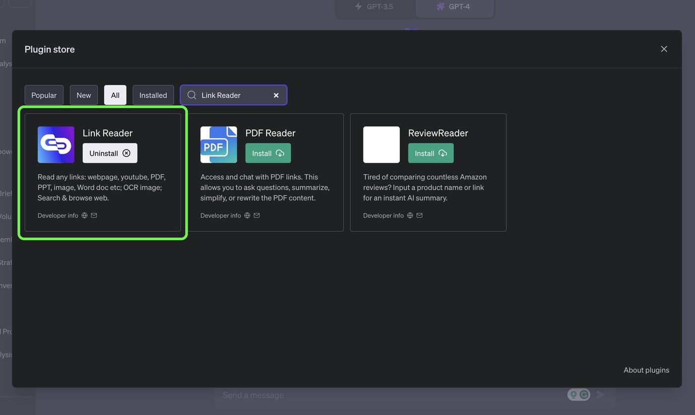 link reader in chatgpt plugin store