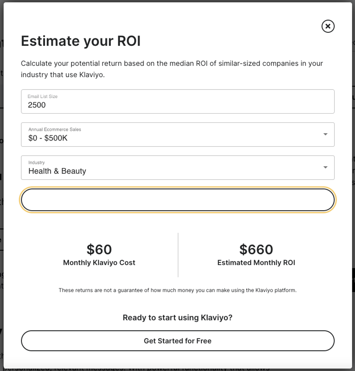 klaviyo roi calculator
