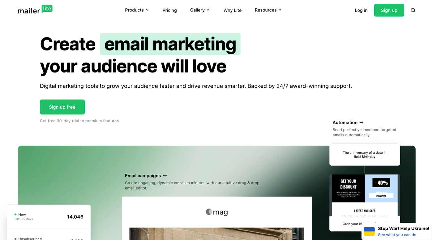 mailerlite homepage