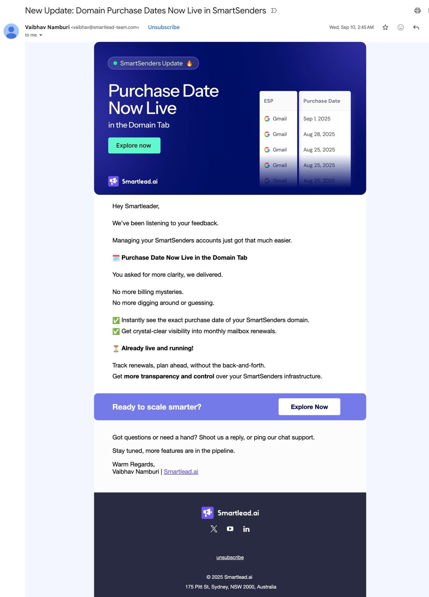 Example: Smartlead product launch email.
