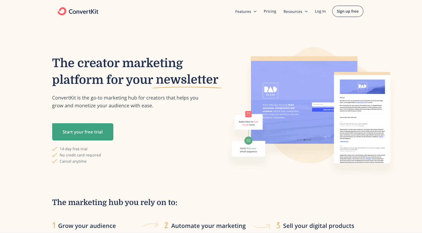convertkit homepage