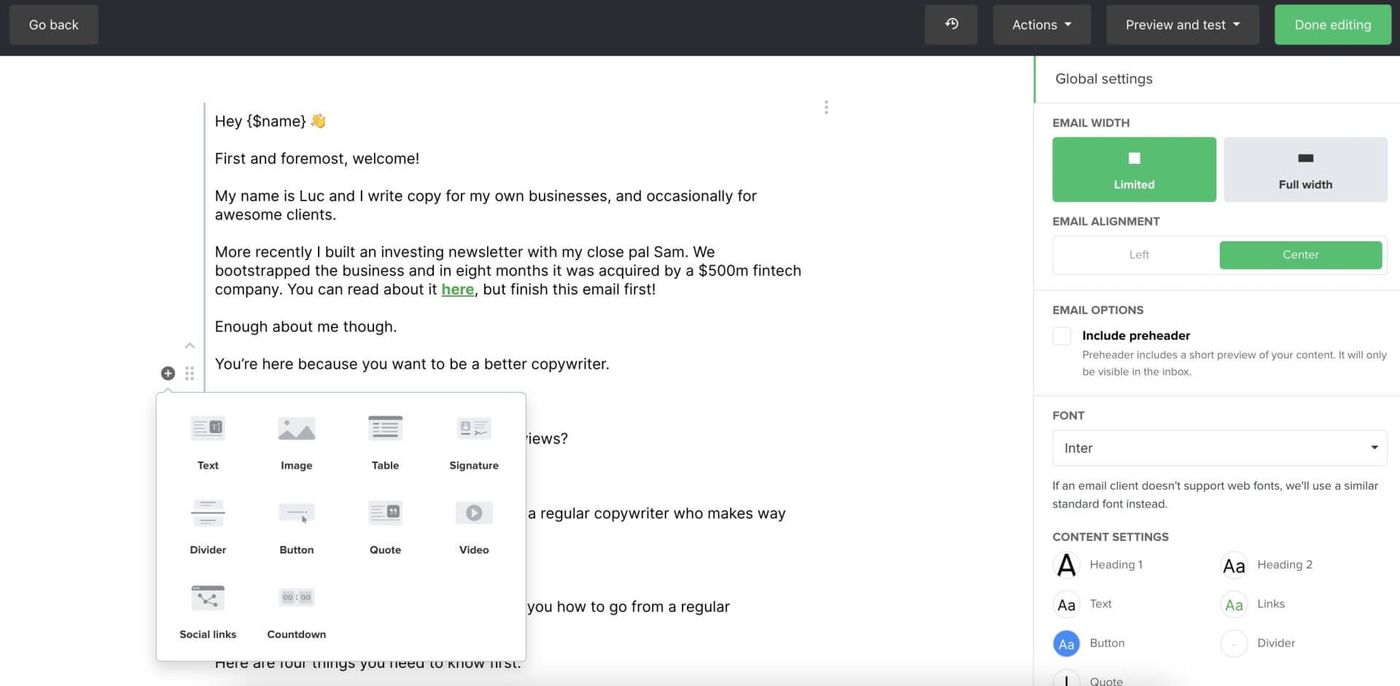 lucs mailerlite email editor
