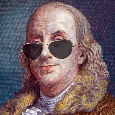 Benjamin Franklin wearing aviator sunglasses