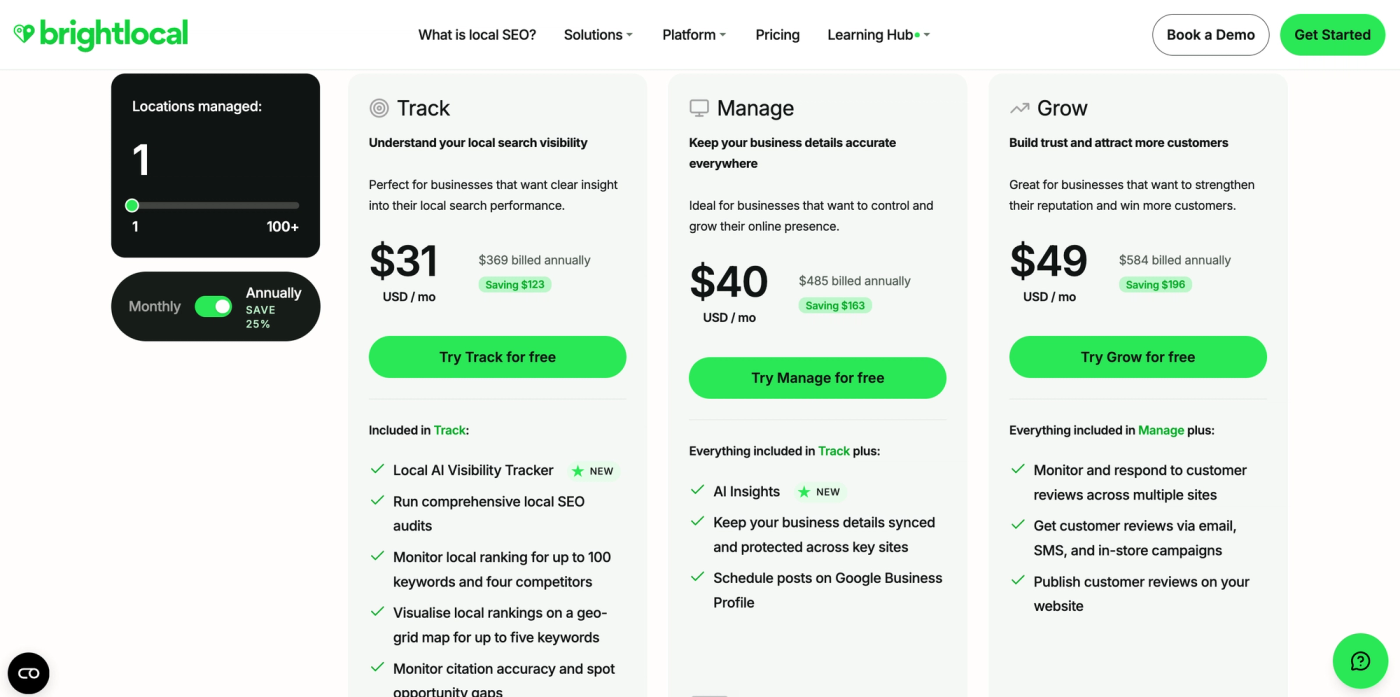 bright local pricing