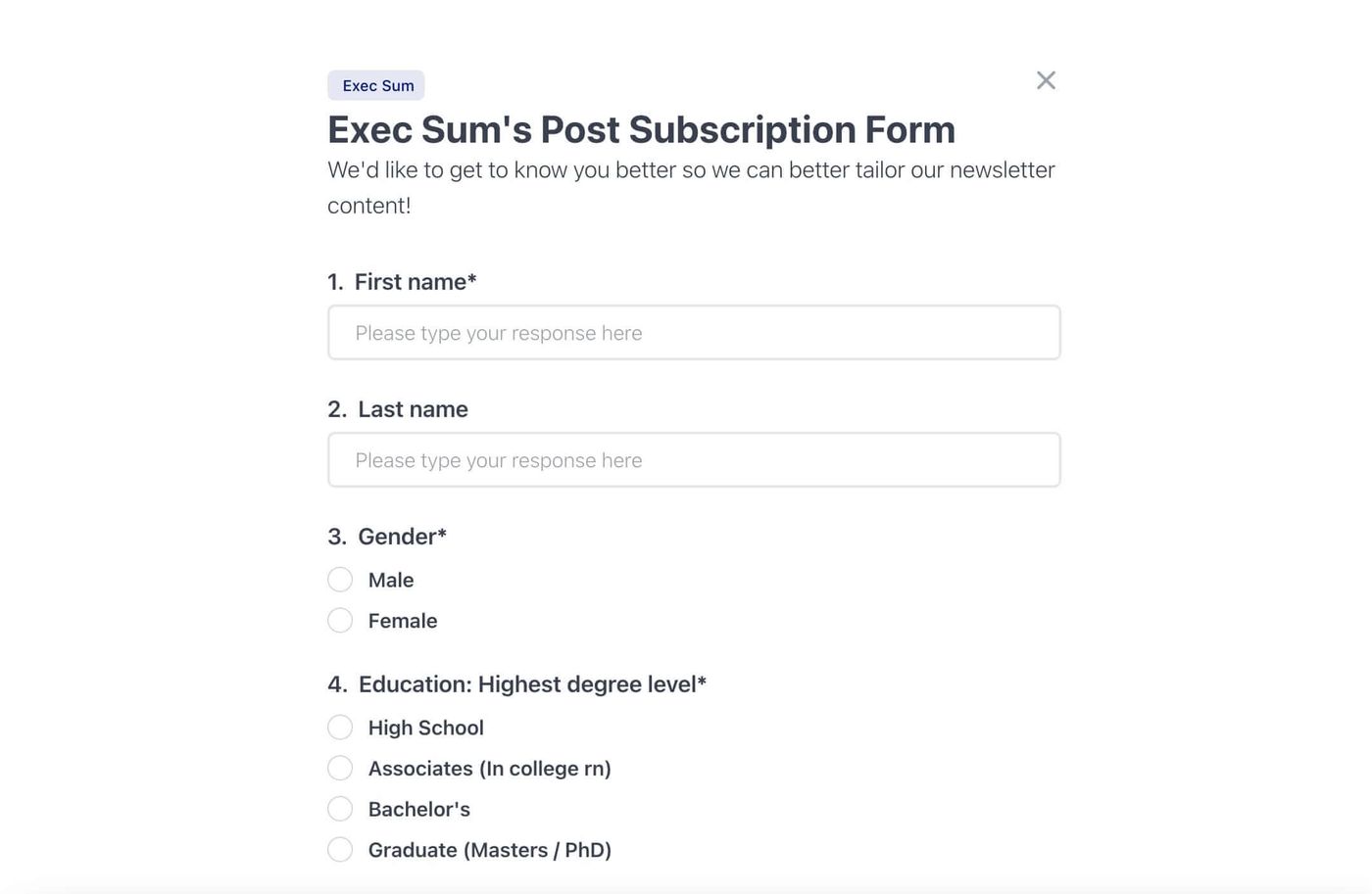 beehiive subscribe form to survey