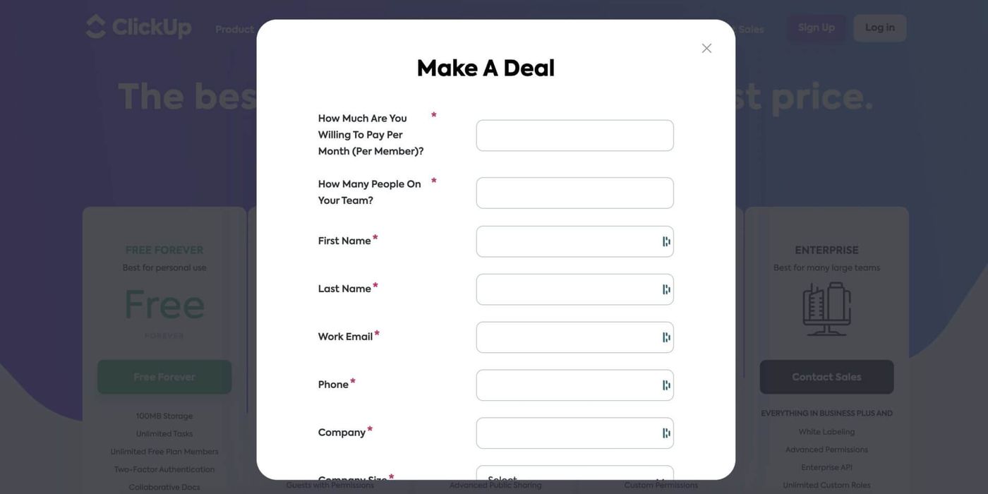 clickup make a deal