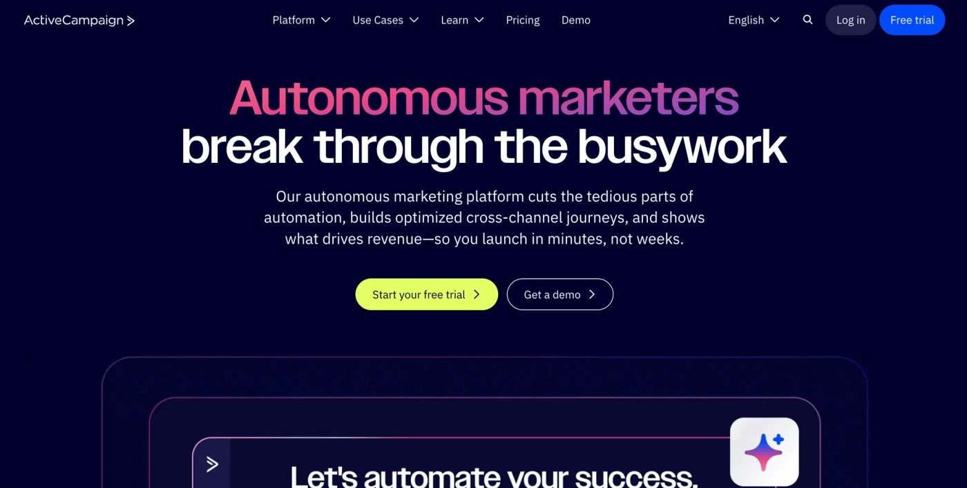 ActiveCampaign home page