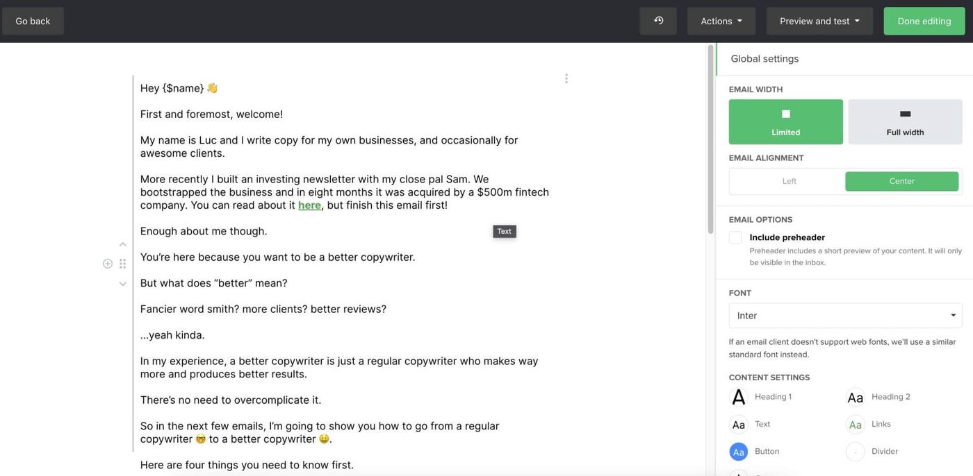 Mailerlite editor