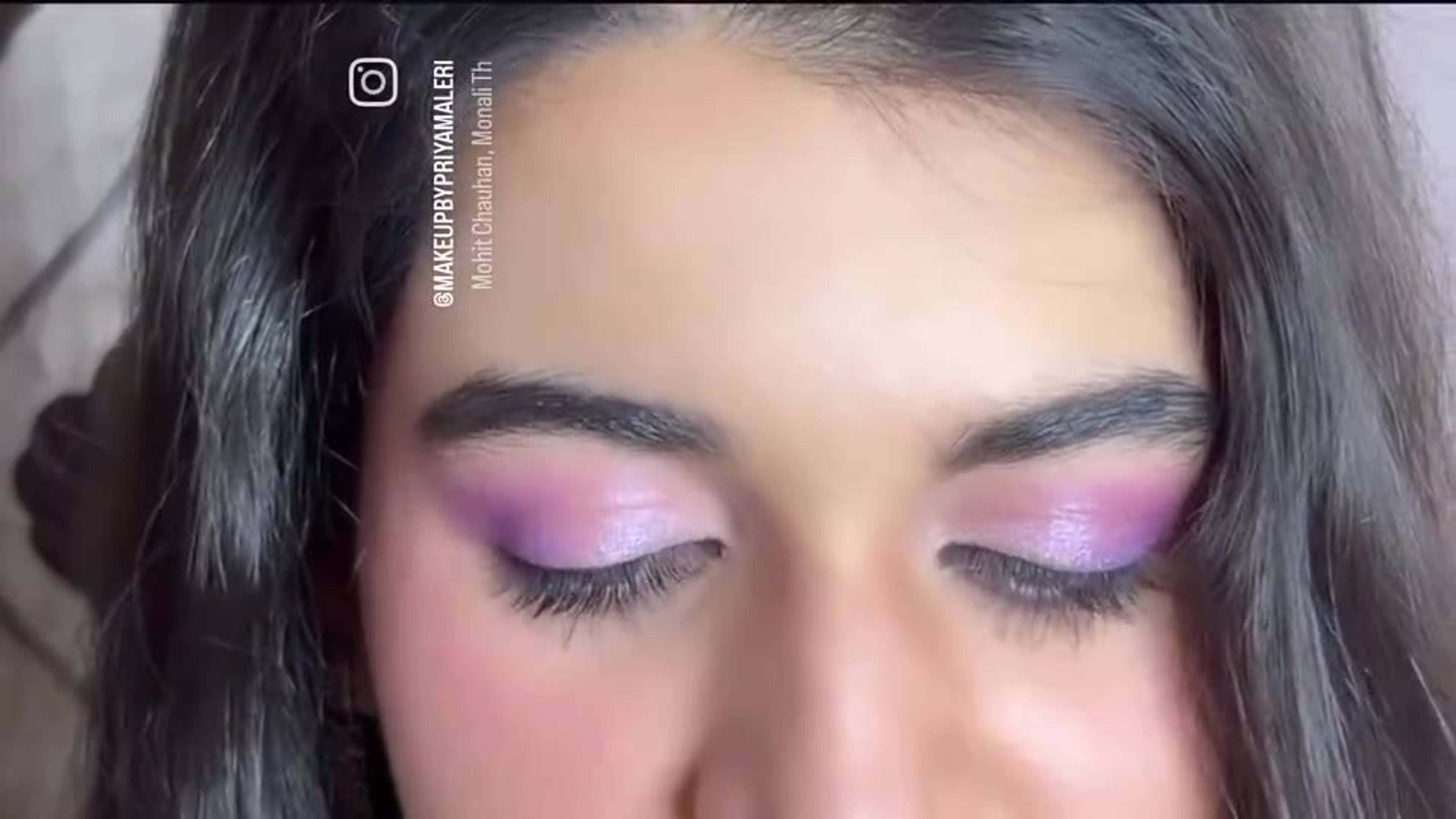 Close-up video reel of lavender shimmer eye makeup, by Priya Maleri