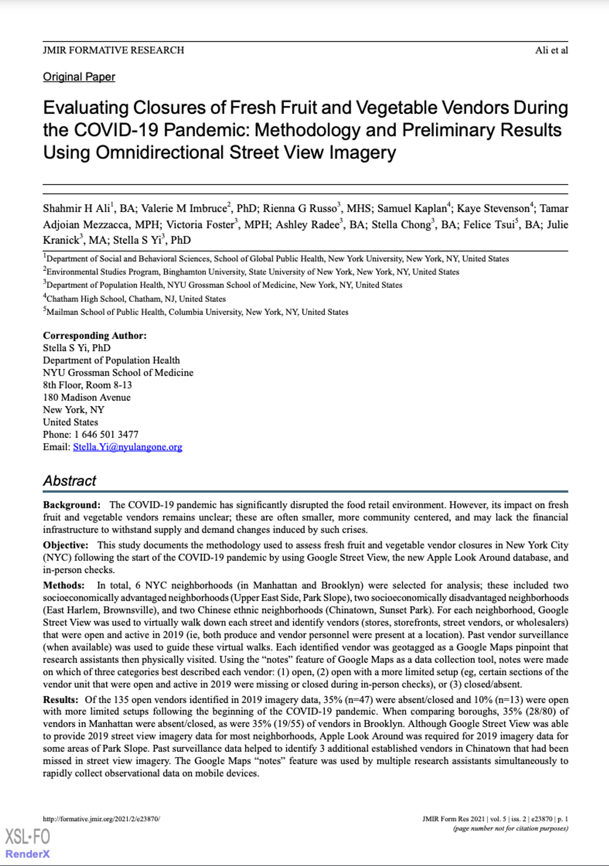 Article on methods to evaluate fresh fruit and vegetable vendor closures