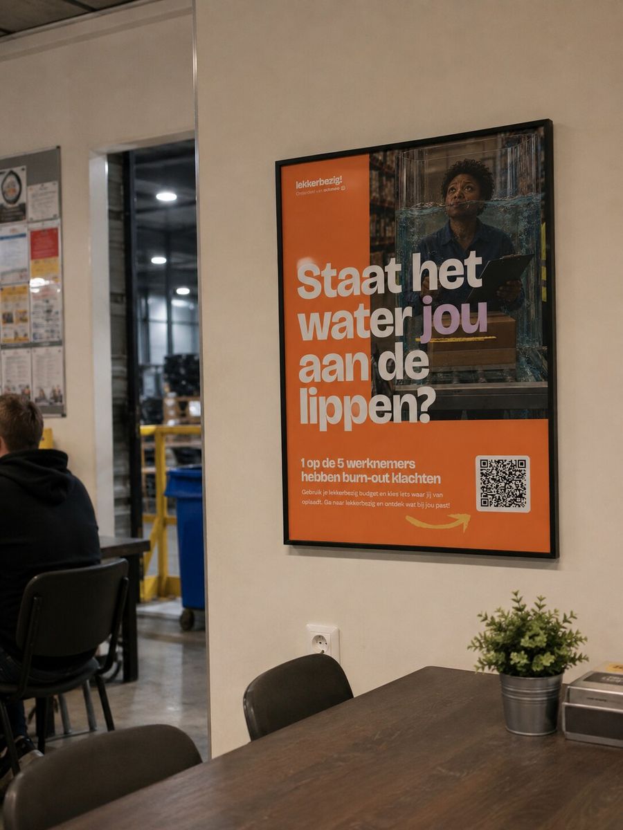 Poster 'Staat het water jou aan de lippen?' op een prikbord