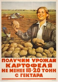 Une honnête travailleuse soviétique qui promet une récolte de 18 à 20 tonnes de patates par hectare