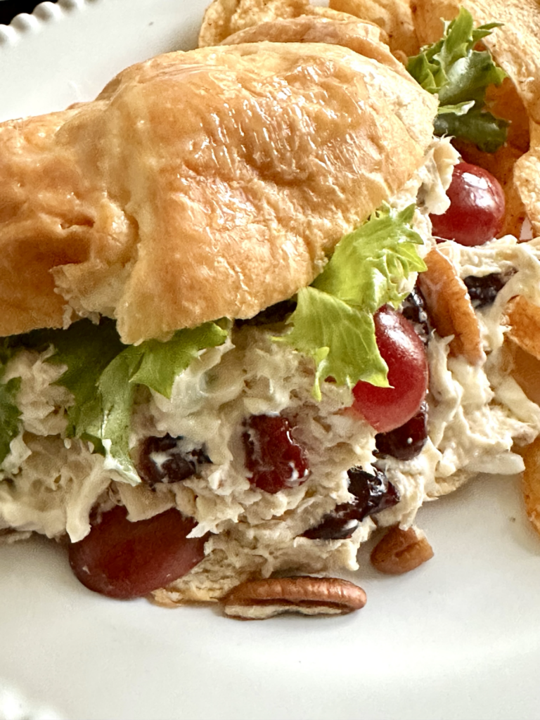 Ingredients for Southern chicken salad with grapes, pecans, and cranberries
