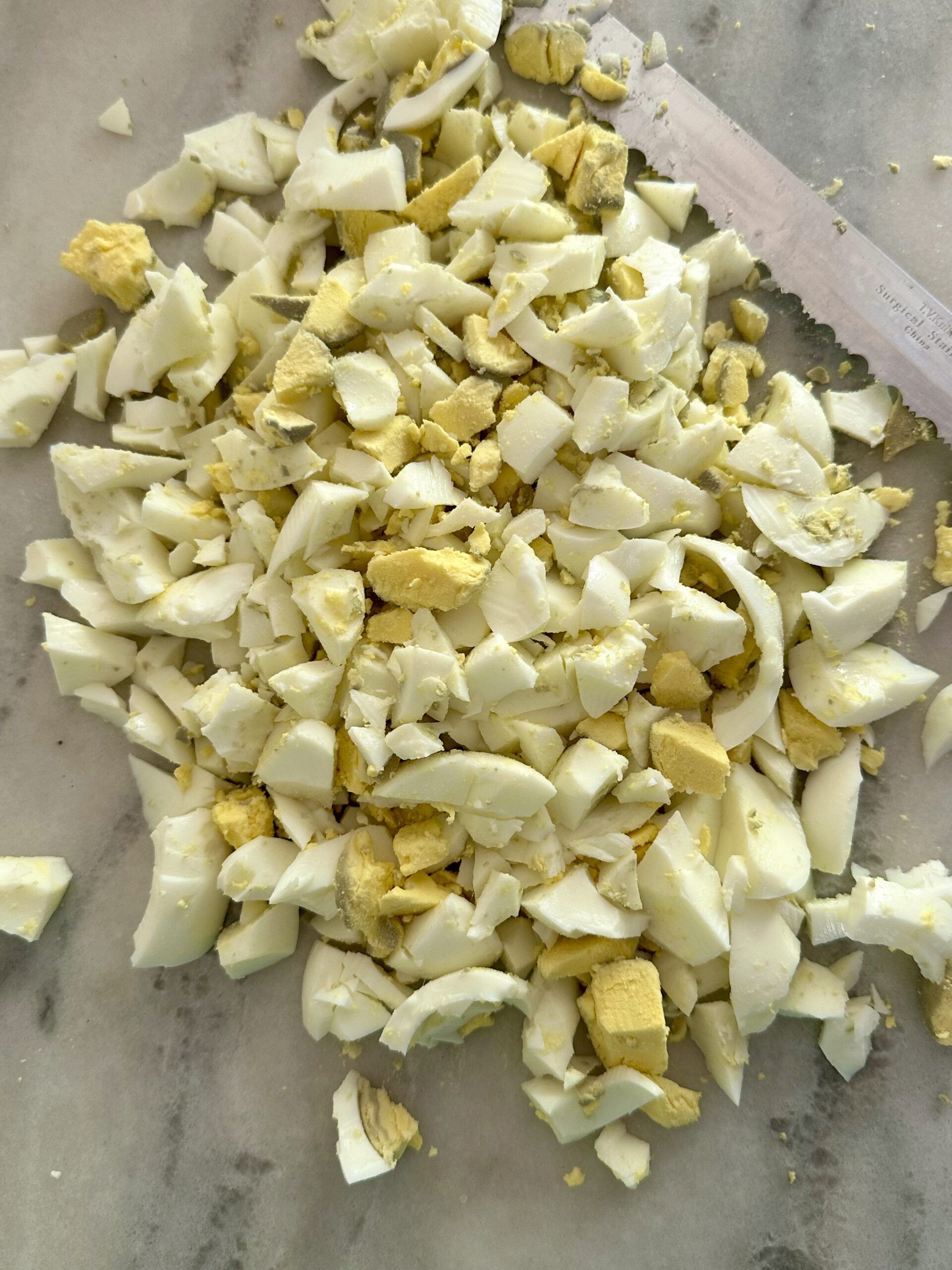 Hard-boiled eggs roughly chopped for egg salad