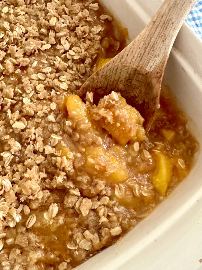 Peach crisp presented for a Southern summer gathering