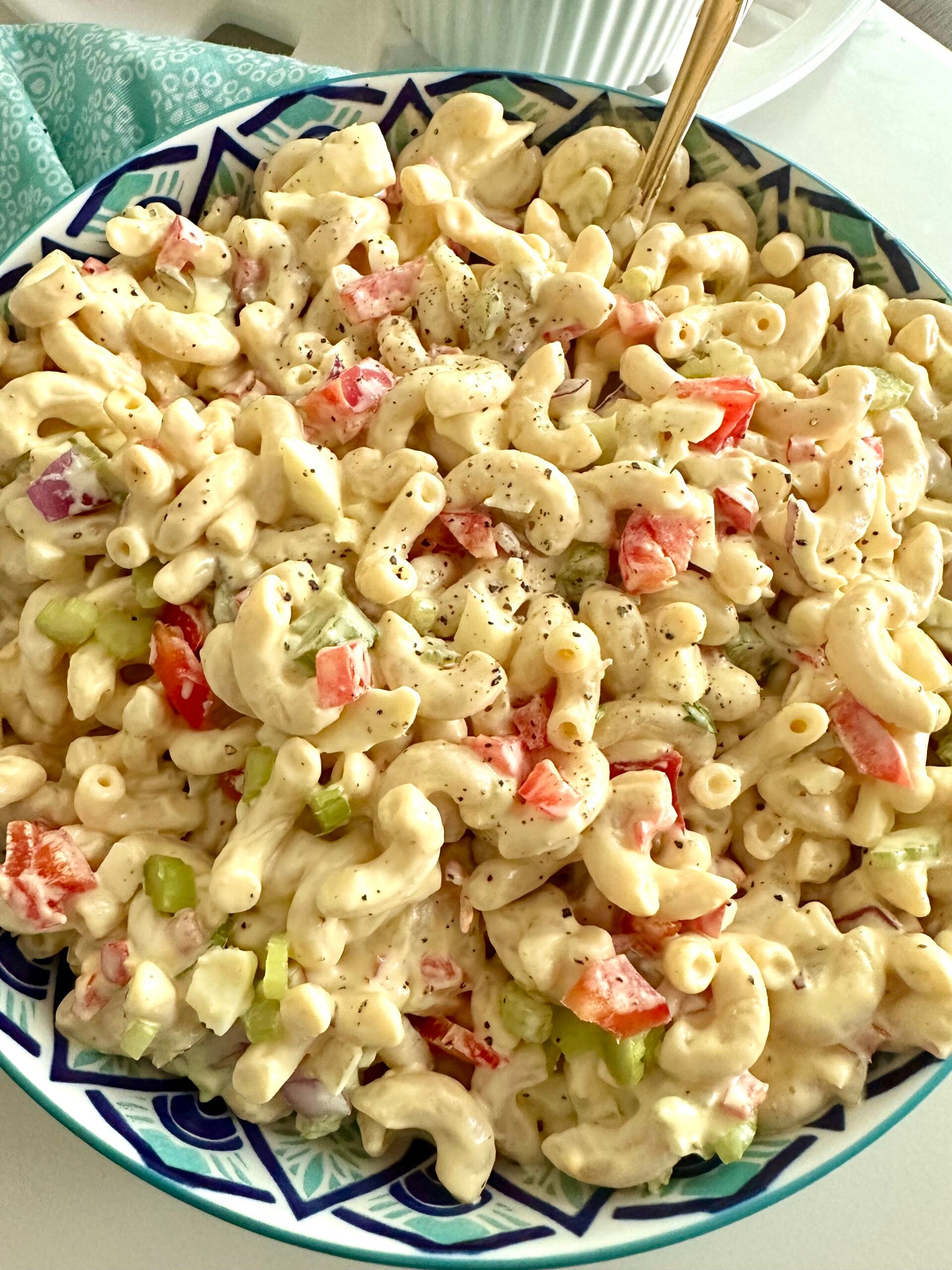 A generous serving of old-fashioned Southern macaroni salad