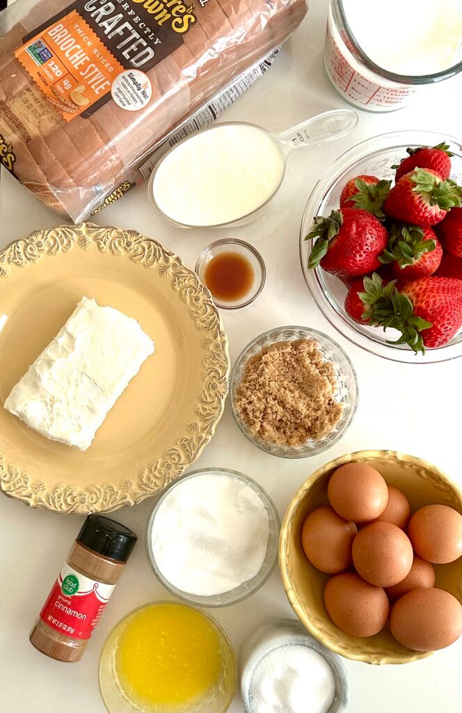 Brioche bread prepared for strawberry French toast casserole