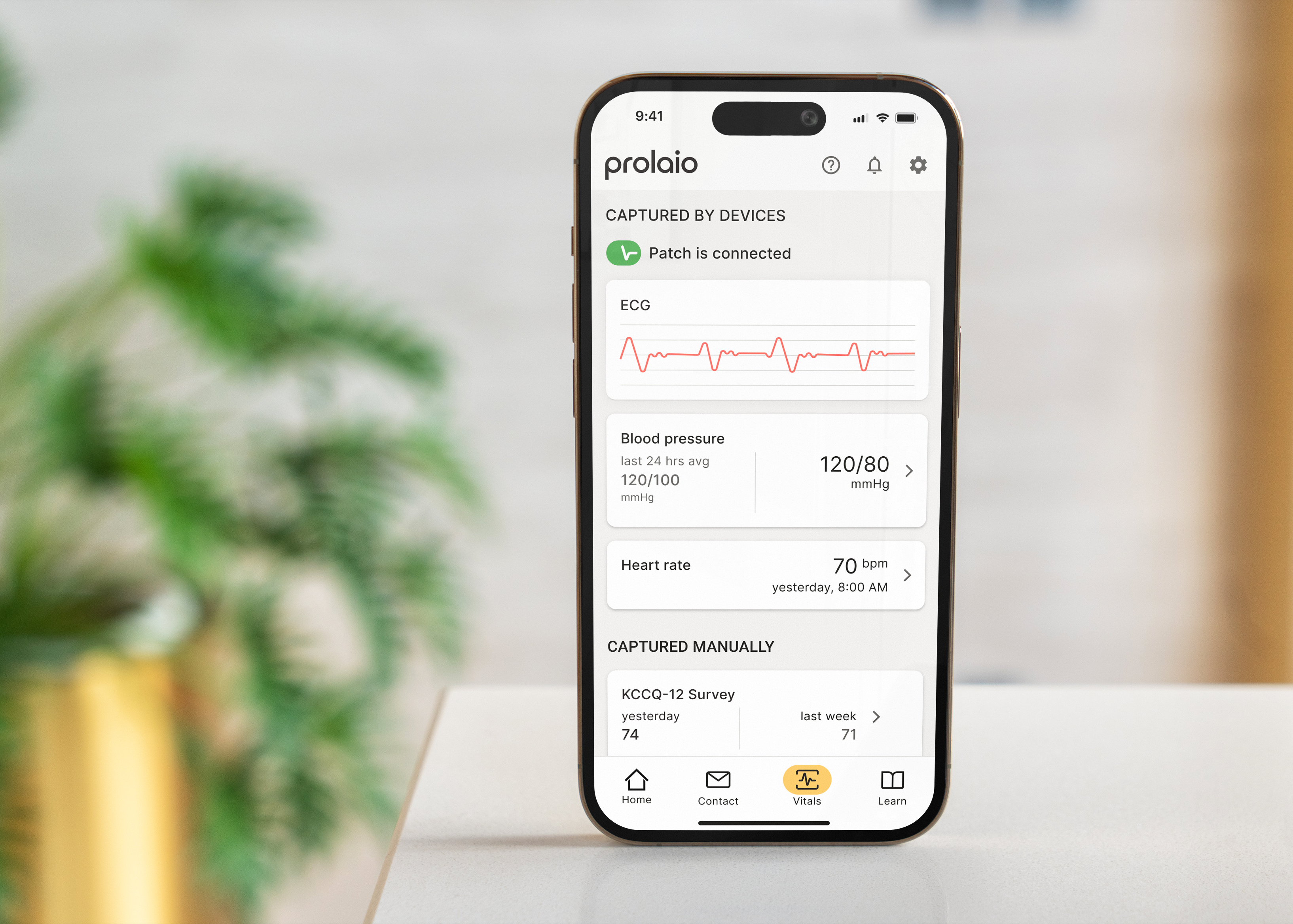 Phone screen showing the Prolaio app