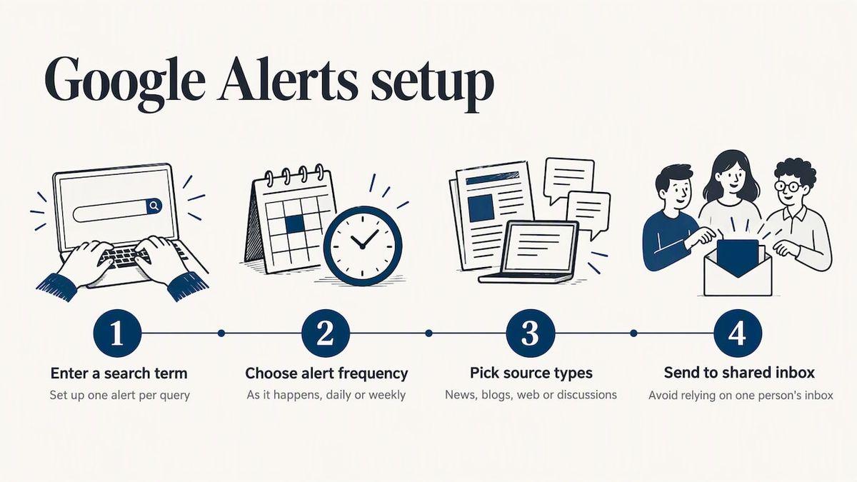 Google Alerts setup choices and delivery options