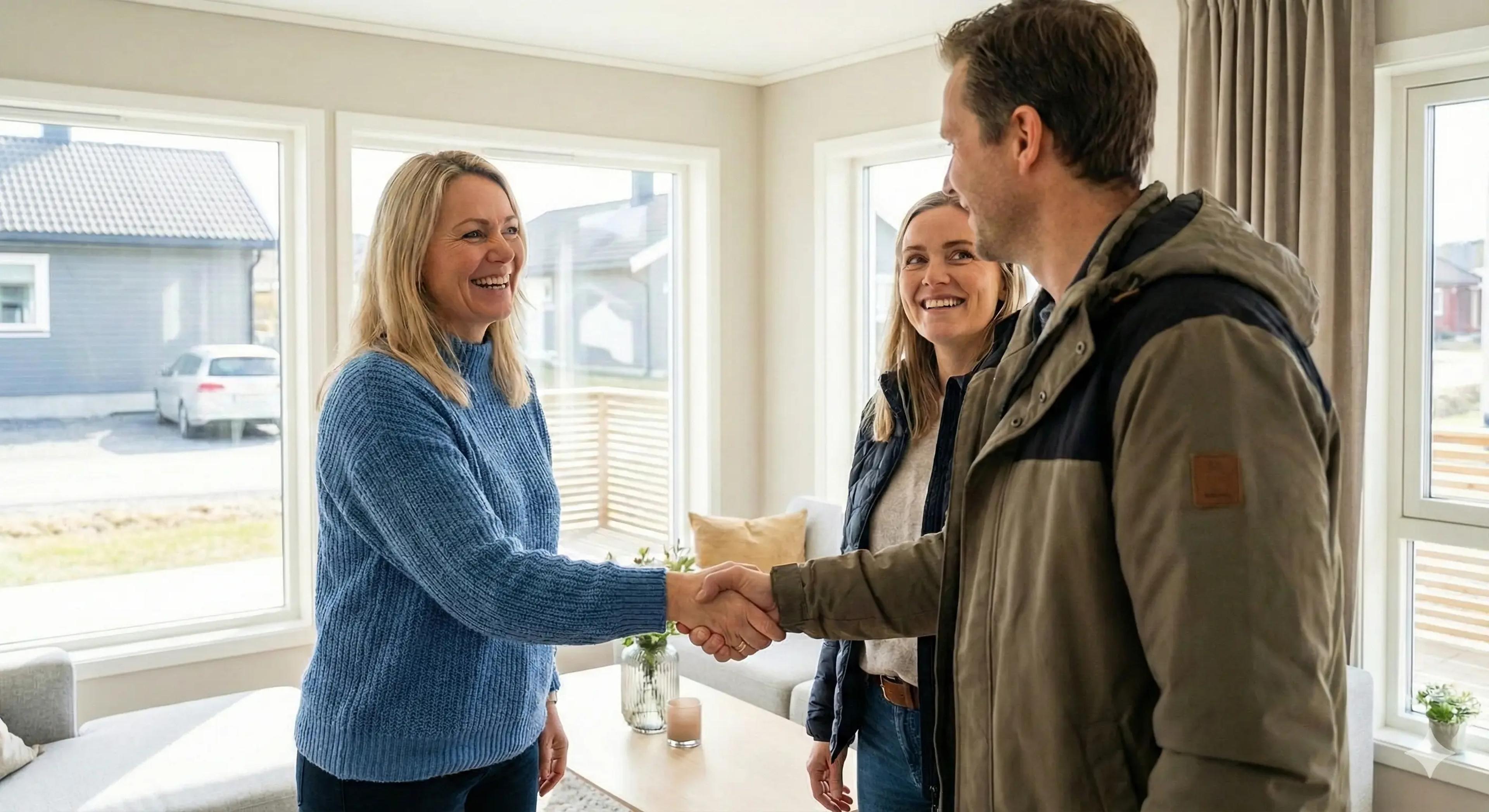 Person som står på visning og viser frem bolig til potensielle kjøpere