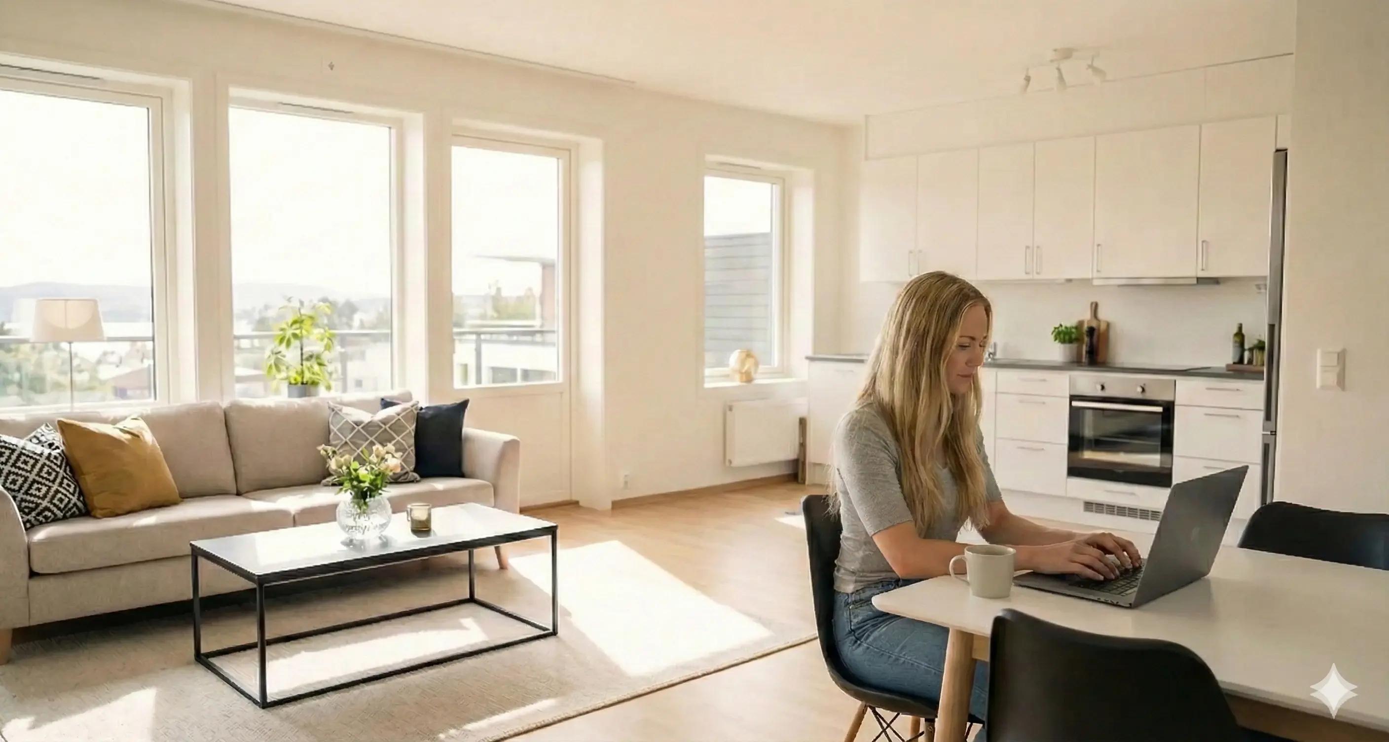 Person som skriver boligannonse på laptop - tips og råd