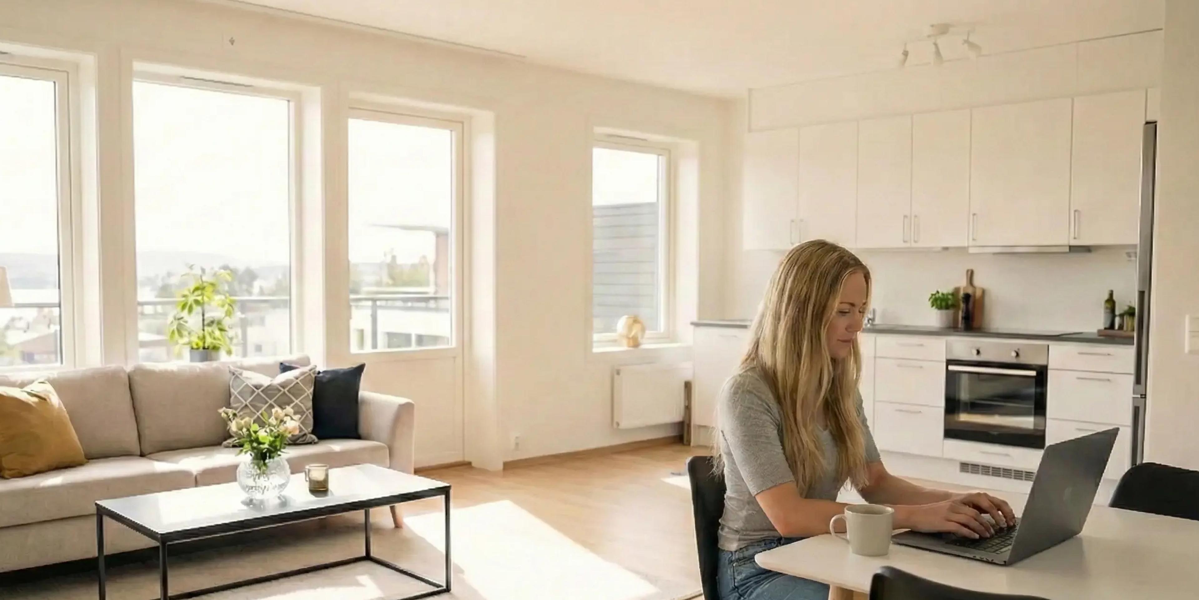 Person som skriver boligannonse på laptop - tips og råd