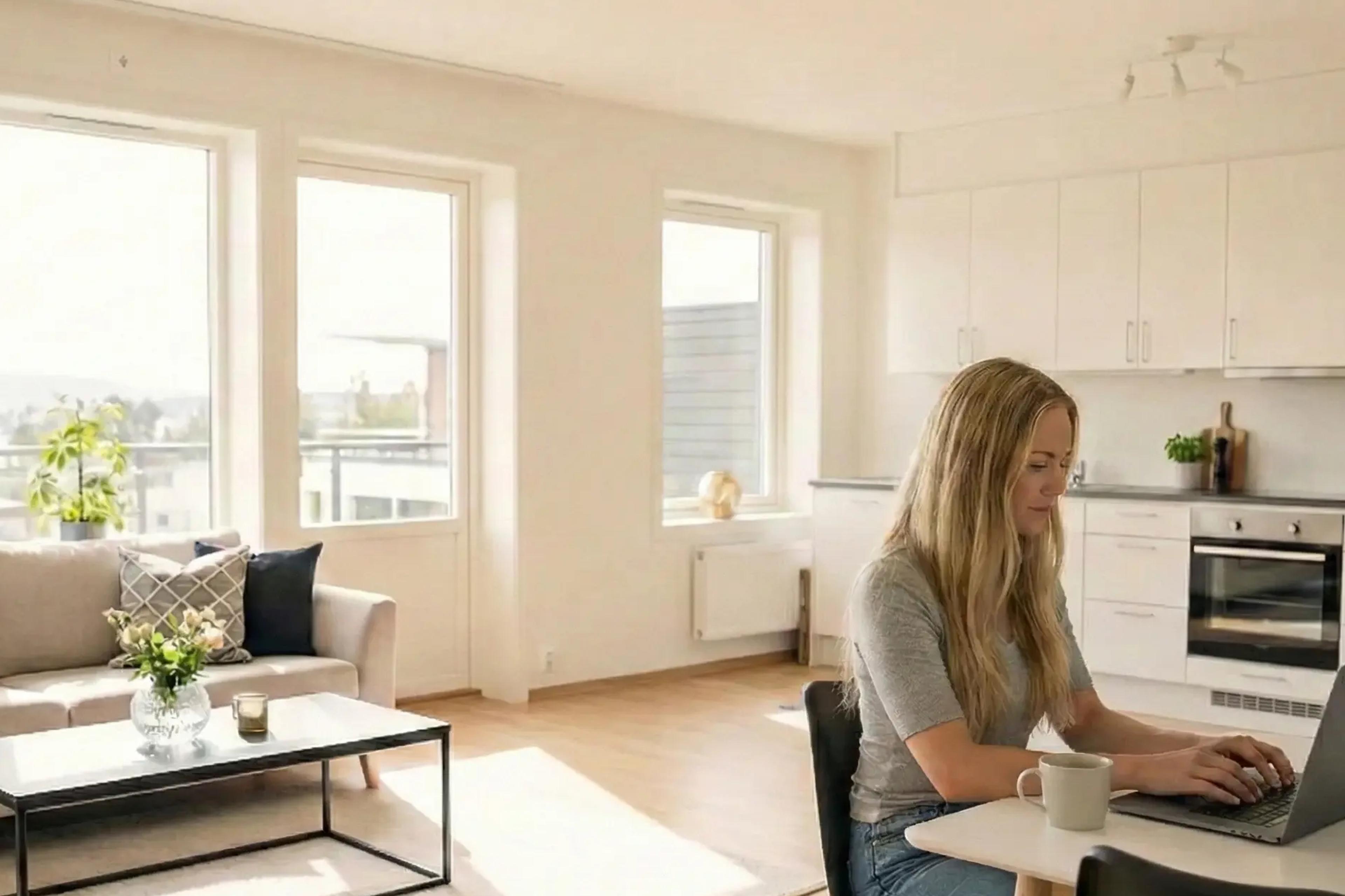 Person som skriver boligannonse på laptop - tips og råd