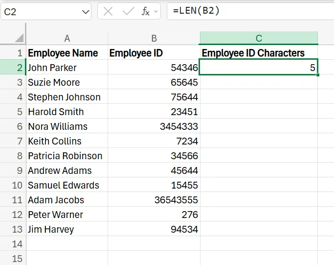 How to Use the Len Command in Excel