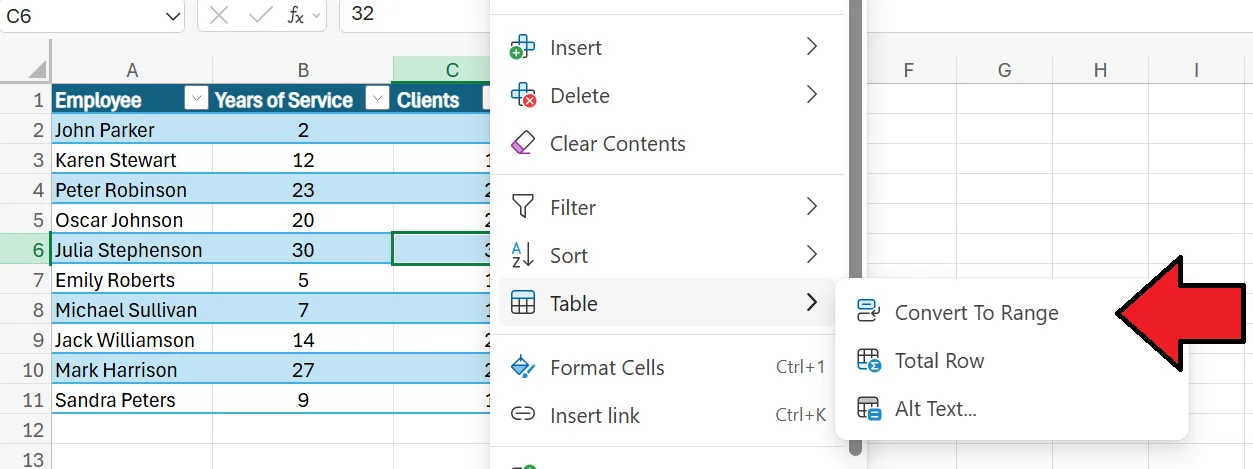 How to Remove Table Foramt in Excel