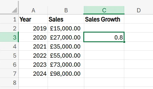 excel formula percent increase