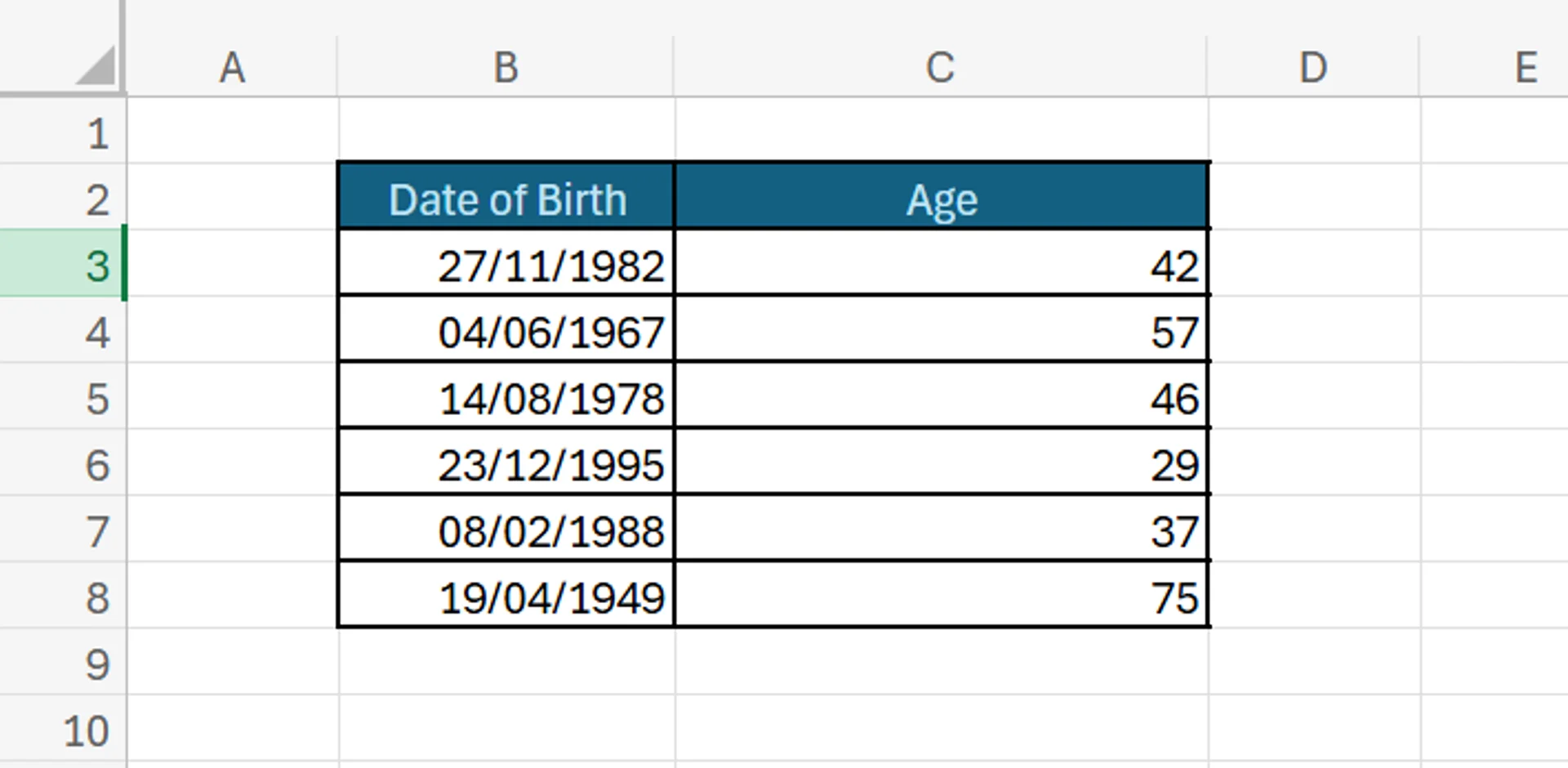 Calculating Age in Excel