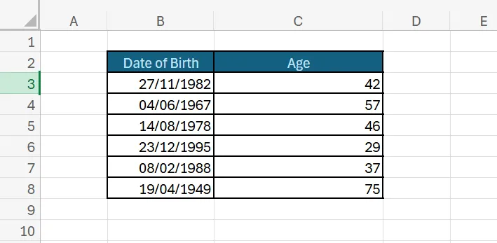Calculating Age in Excel