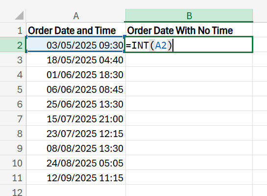 How to Remove Time from Date in Excel
