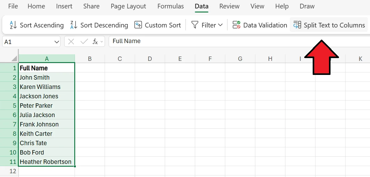 how to separate first and last name in Excel